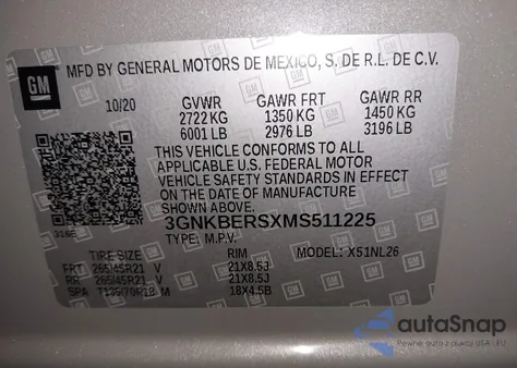 2021 Chevrolet Blazer Fwd Rs из США, поврежденный, VIN 3GNKBERSXMS511225